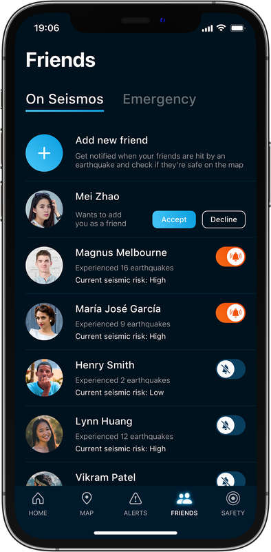 Seismos app friends